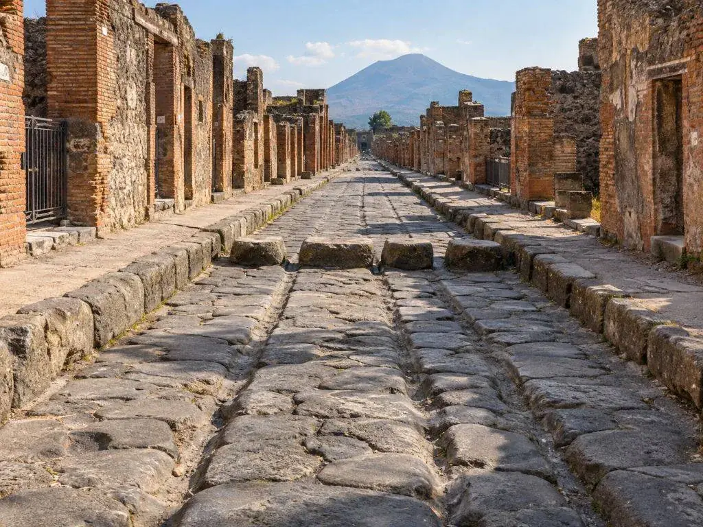 Pompeii’s Forum with Mount Vesuvius in the background